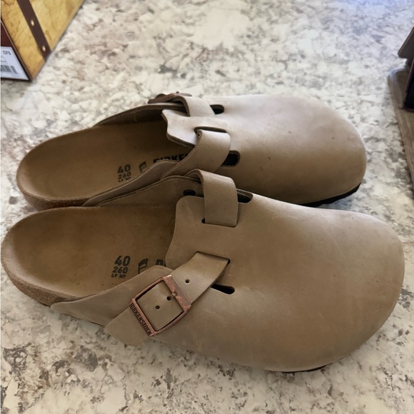 Birkenstock Shoes - Birkenstock Tan Leather Boston Clogs with Adjustable Buckle